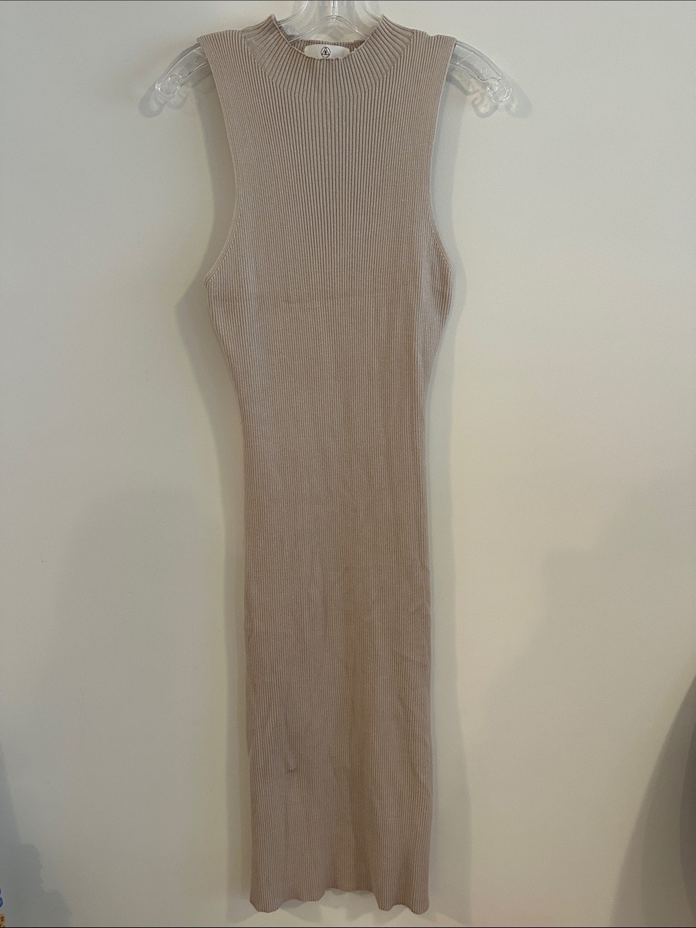 Missguided Sleeveless Mock Neck Ribbed Knit Stretchy Midi Dress in Taupe